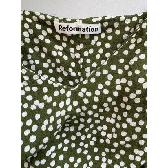 Reformation Women's Marlowe Slip Dress Moiret Size XS Green Polka Dot Mini - Picture 6 of 6